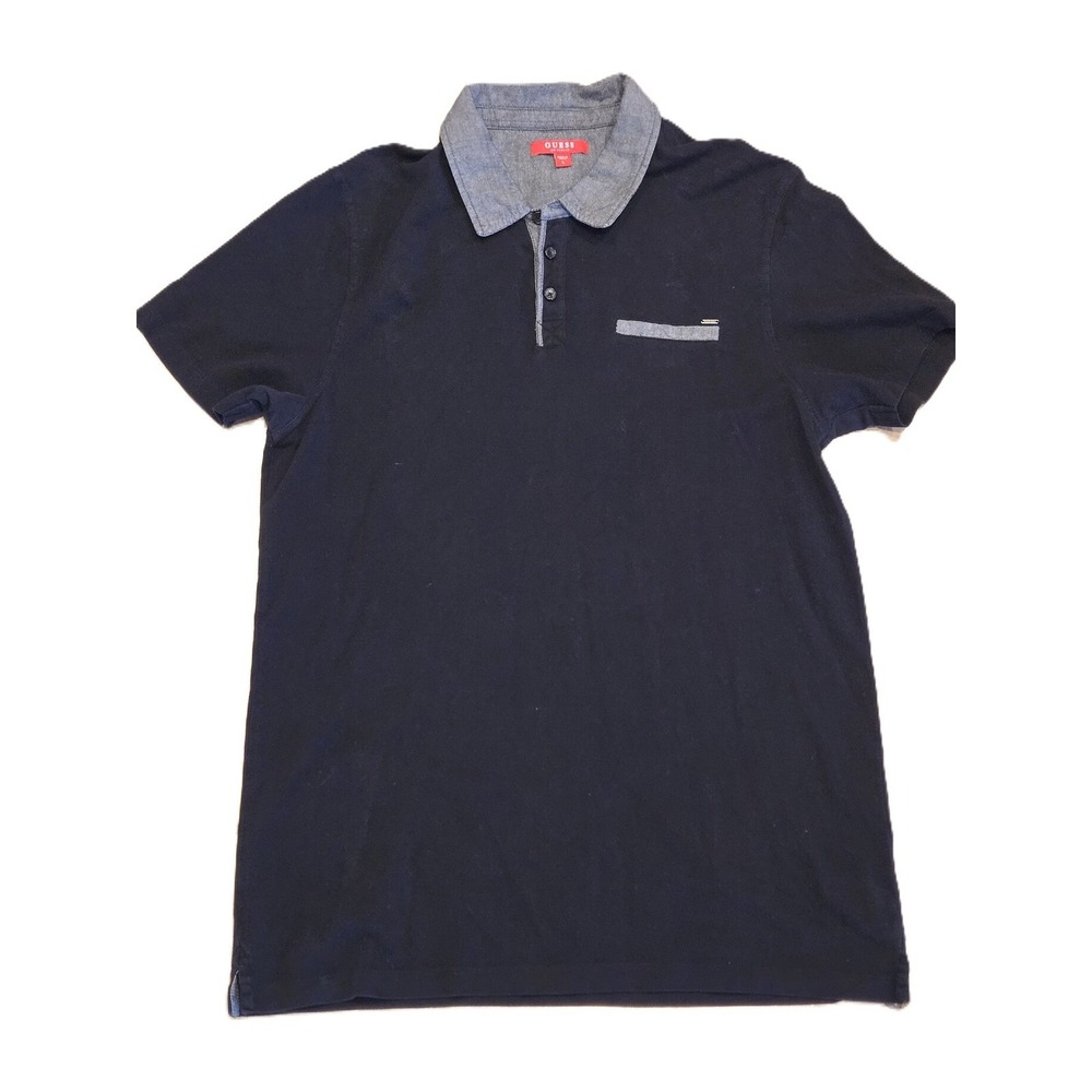 GUESS Mens Black Short Sleeve Collared Polo Shirt Size L